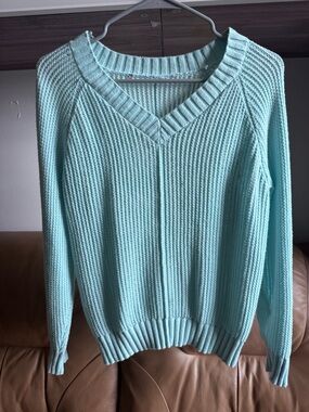 LOFT Mint Ribbed V-Neck Sweater